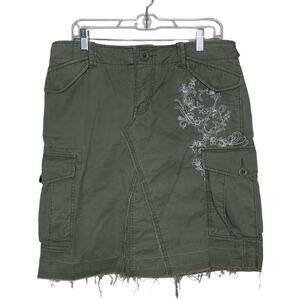 Vtg GAP Army Green Khaki Cargo A Line‎ Skirt Floral Embroidered Y2K Boho Sz 10